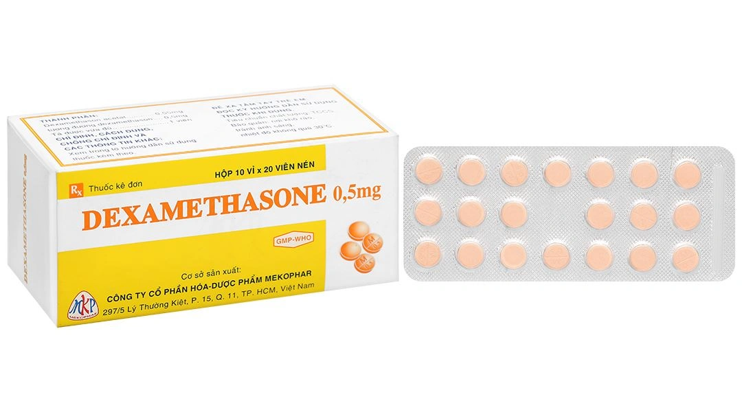 Dexamethasone Mekophar 0.5mg trị trạng thái hen (10 vỉ x 20 viên) - 