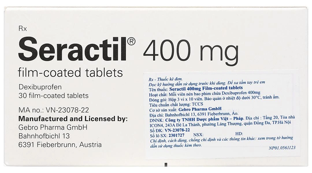 Seractil 400mg Film-coated tablets điều trị viêm xương khớp (3 vỉ x 10 viên) - 1