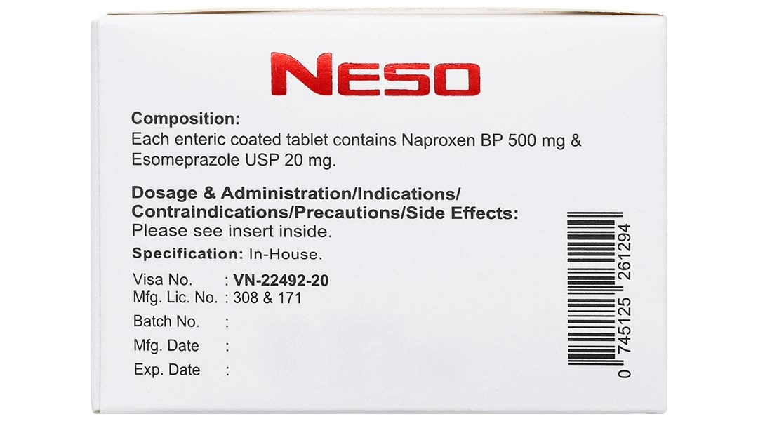 Neso 500mg/20mg trị thoái hóa khớp, viêm khớp dạng thấp (10 vỉ x 4 viên) - 3