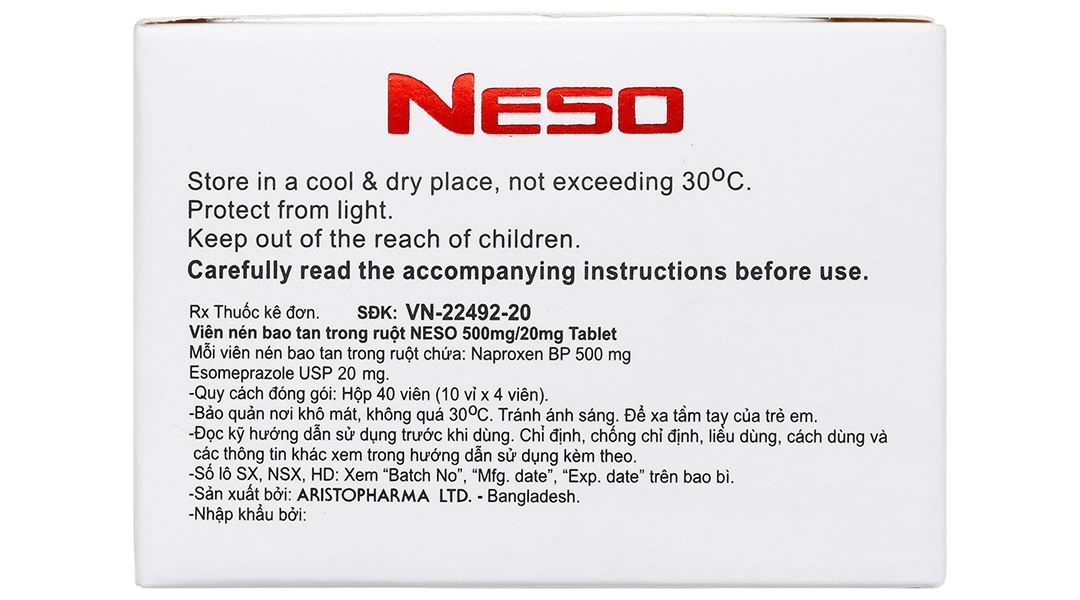 Neso 500mg/20mg trị thoái hóa khớp, viêm khớp dạng thấp (10 vỉ x 4 viên) - 4
