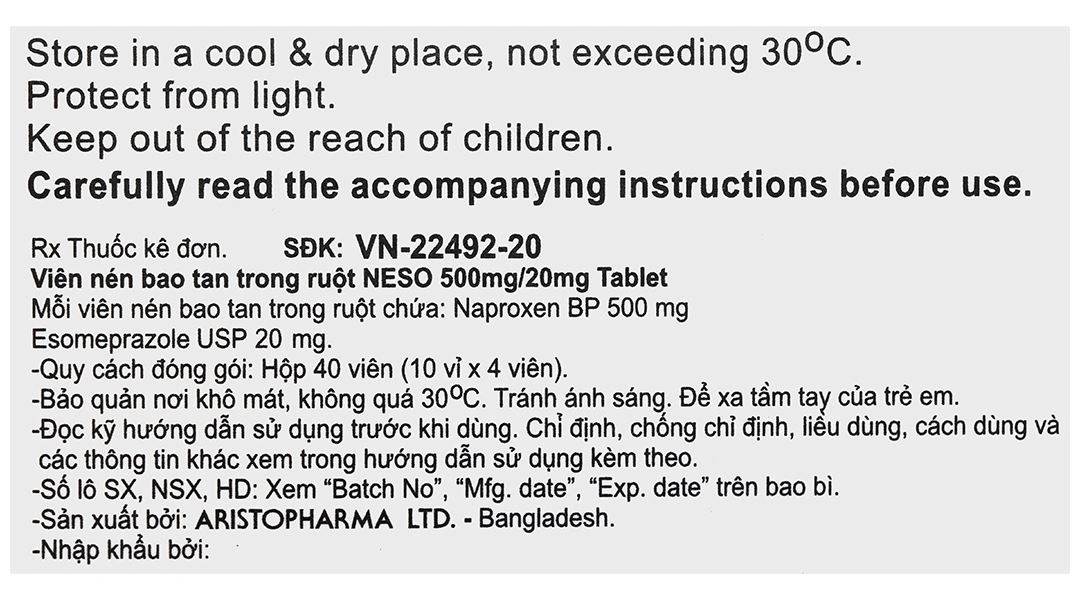 Neso 500mg/20mg trị thoái hóa khớp, viêm khớp dạng thấp (10 vỉ x 4 viên) - 7