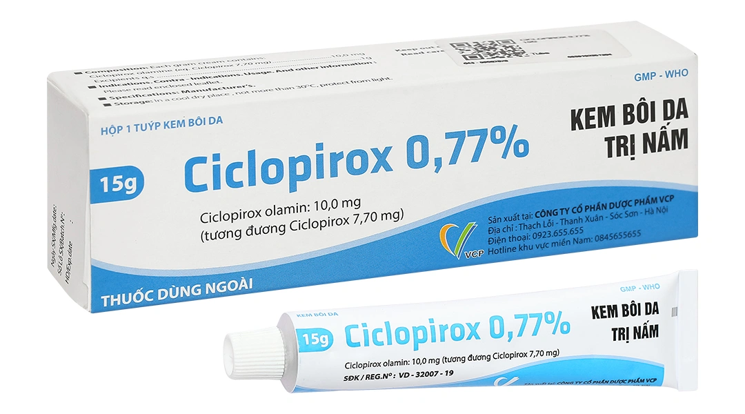 Kem bôi da Ciclopirox 0,77% VCP điều trị tại chỗ các bệnh nấm da tuýp 15g - 