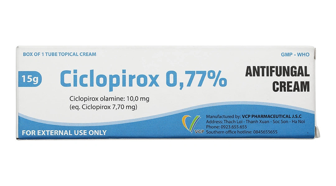 Kem bôi da Ciclopirox 0,77% VCP điều trị tại chỗ các bệnh nấm da tuýp 15g - 1