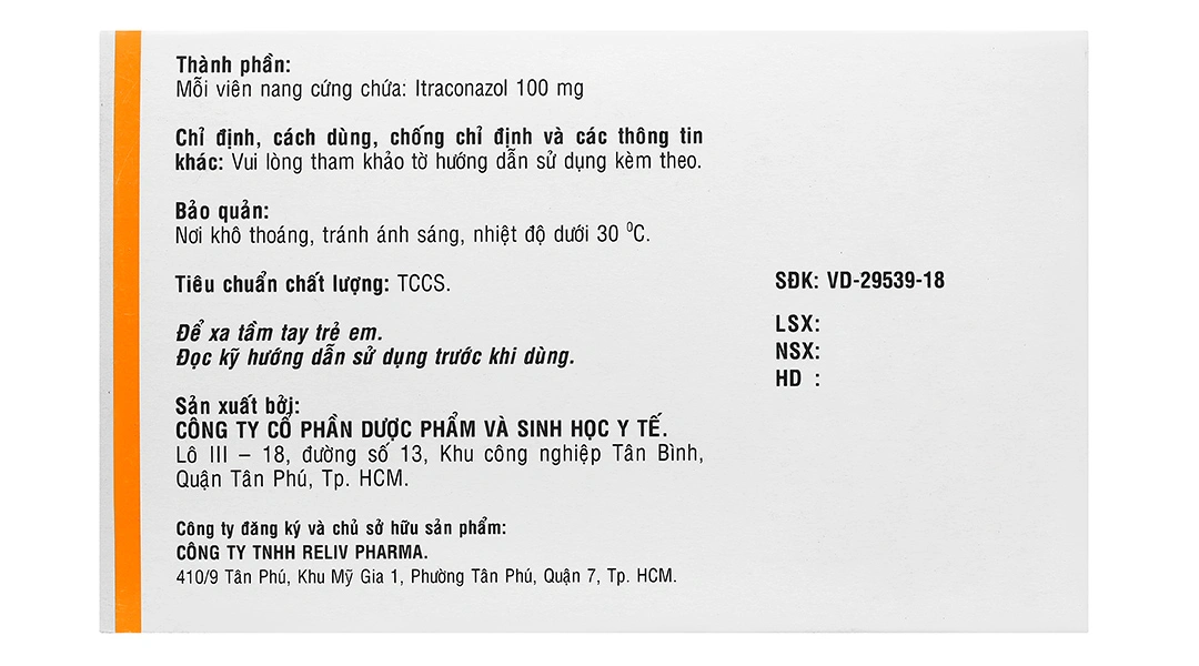 RV-Itzol 100mg trị và phòng ngừa nhiễm nấm (1 vỉ x 10 viên) - 1