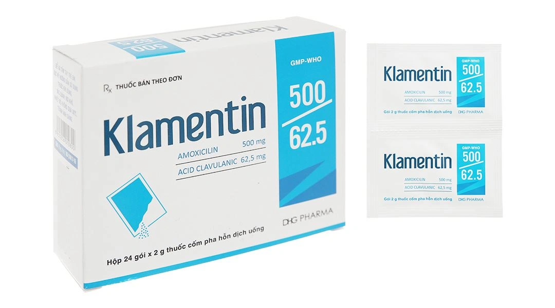 Cốm pha hỗn dịch uống Klamentin 500/62.5 trị nhiễm khuẩn (24 gói x 2g) - 