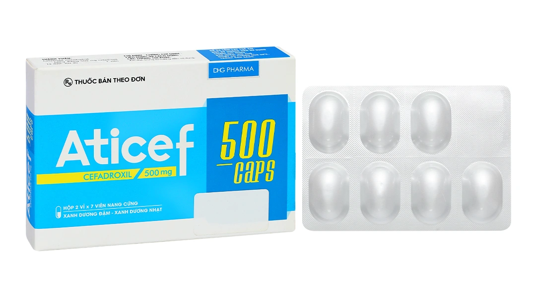 Aticef 500 Caps điều trị nhiễm khuẩn đường hô hấp, tiết niệu-sinh dục (2 vỉ x 7 viên) - 