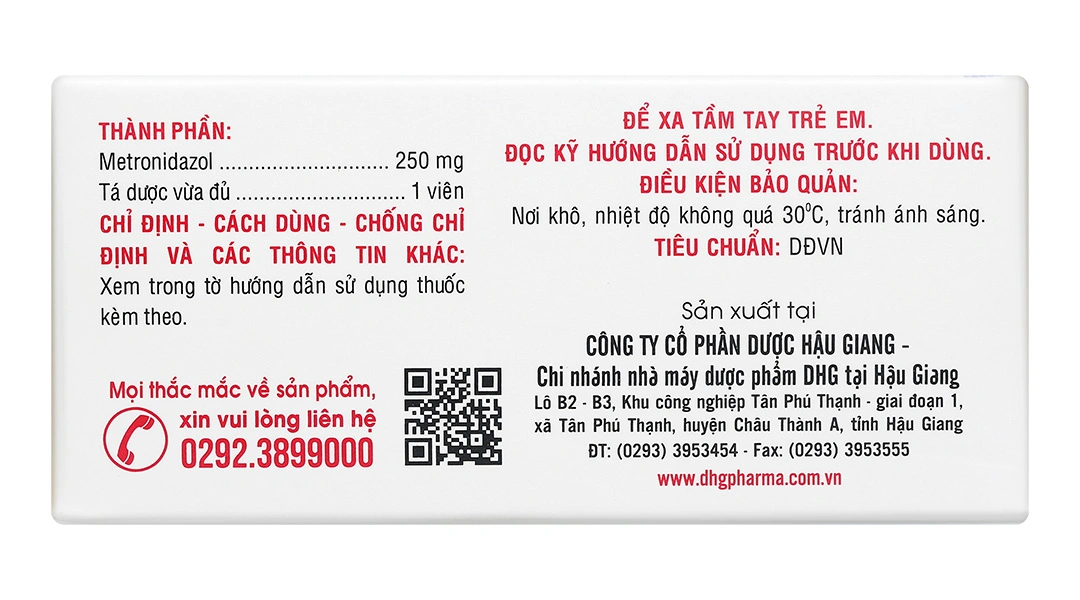 Metronidazol DHG 250mg trị nhiễm khuẩn, ký sinh trùng (10 vỉ x 10 viên) - 3