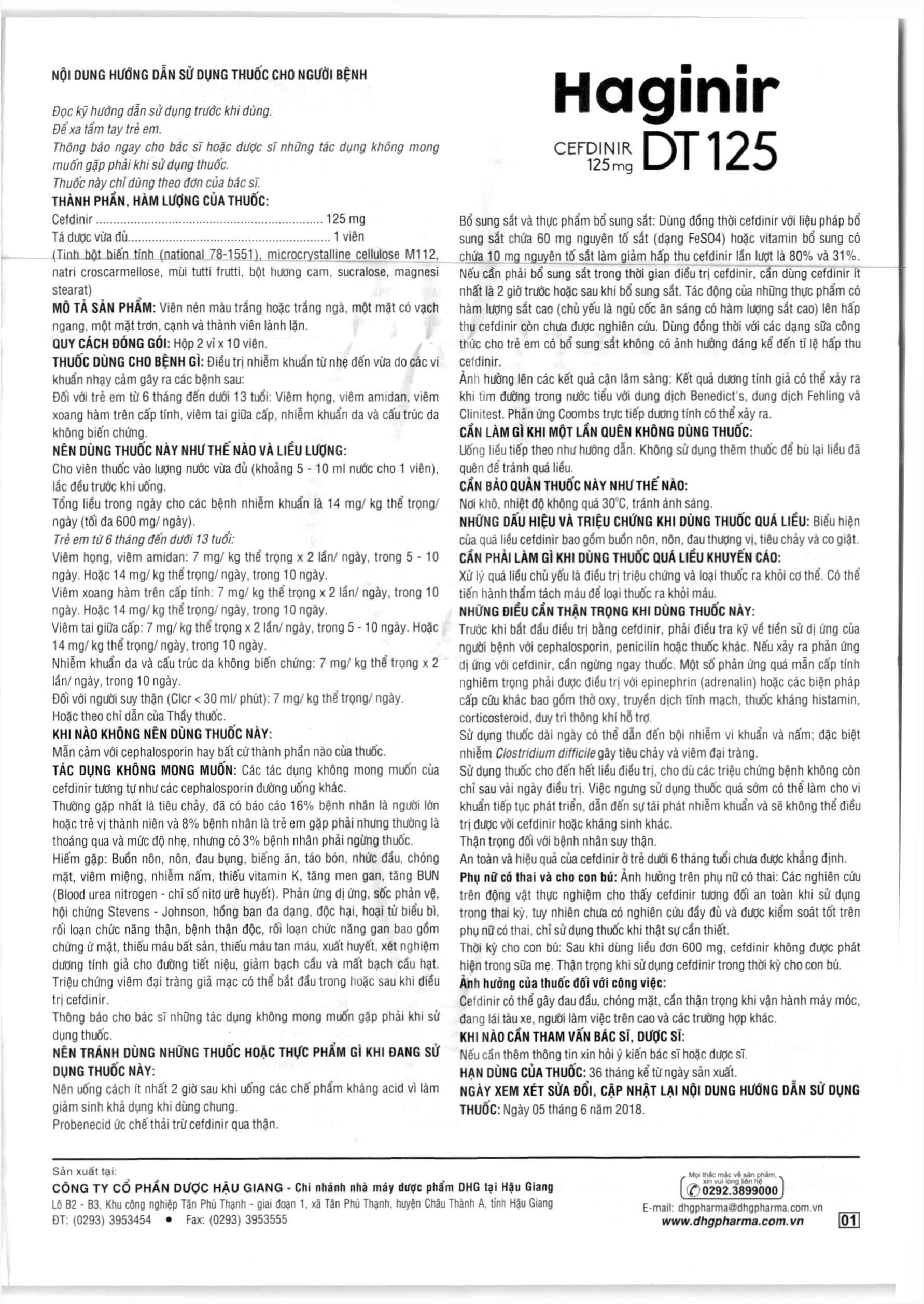 Haginir DT 125 điều trị nhiễm khuẩn từ nhẹ đến vừa (2 vỉ x 10 viên) - 4