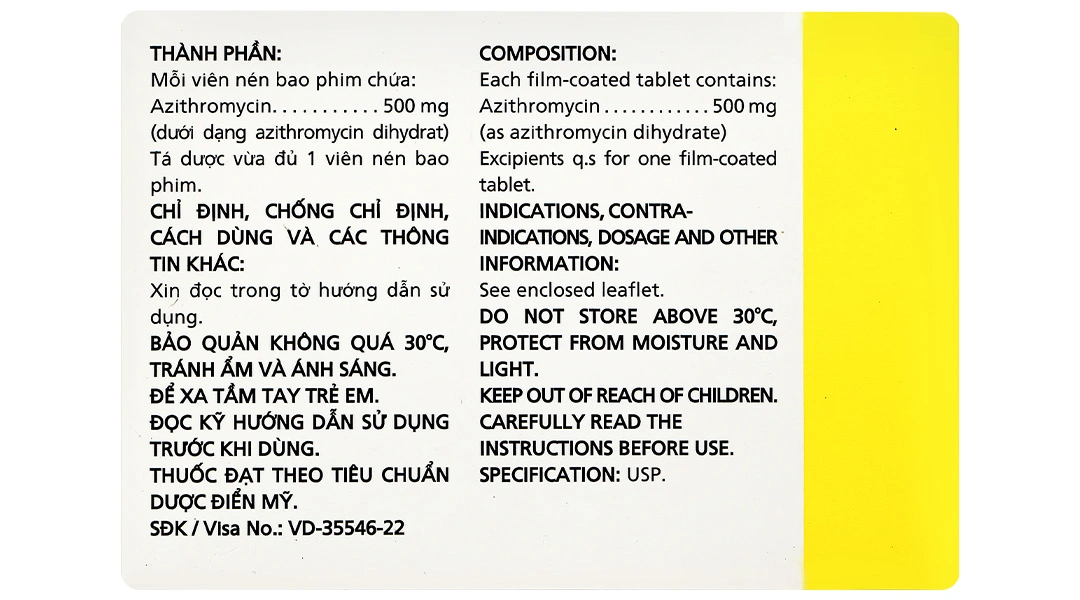 Azimax 500mg trị nhiễm khuẩn (1 vỉ x 3 viên) - 2