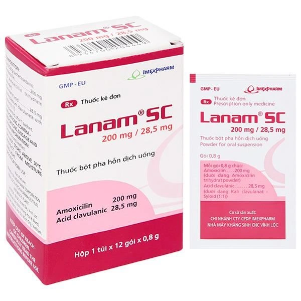 Bột pha hỗn dịch uống Lanam SC 200mg/28,5mg trị nhiễm khuẩn