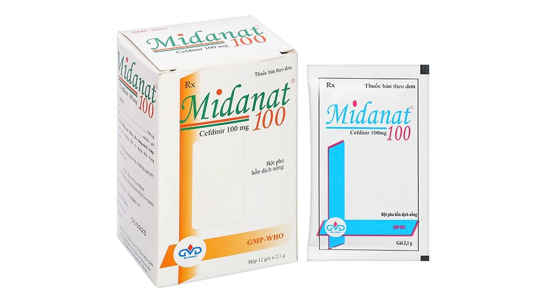 Bột pha hỗn dịch uống Midanat 100 trị nhiễm khuẩn đường hô hấp (12 gói x 2.1g) - 