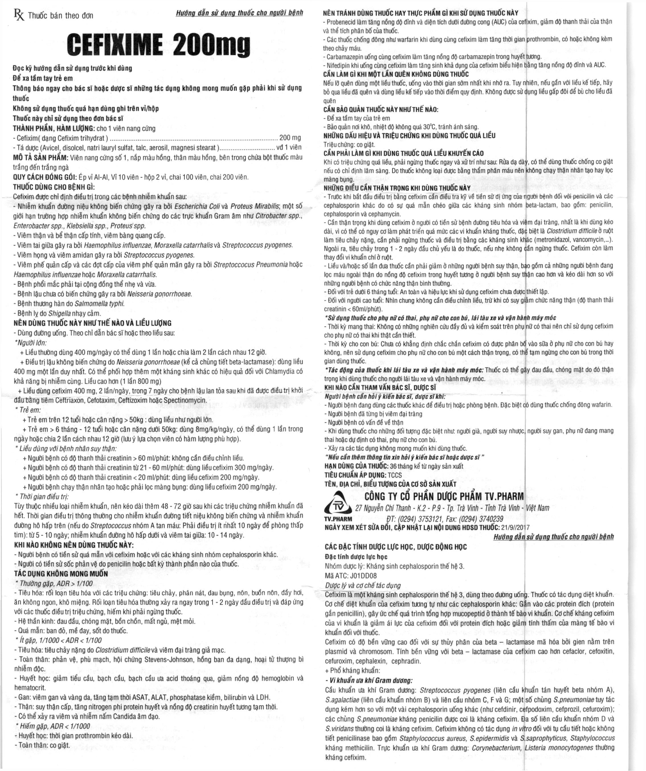Cefixime 200 TV. Pharm trị nhiễm khuẩn (2 vỉ x 10 viên) - 4