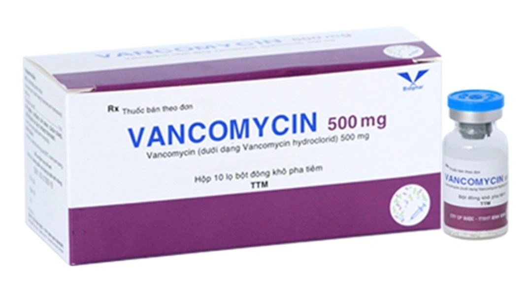 Bột pha tiêm Vancomycin Bidiphar 500mg trị nhiễm khuẩn nặng, bệnh thận và tim hộp 10 lọ - 