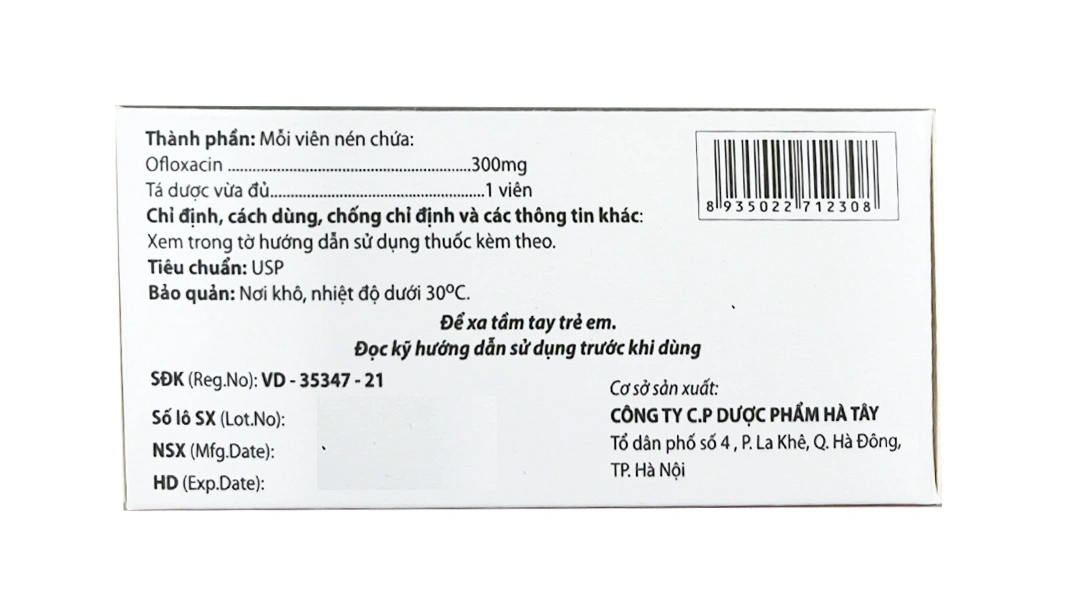 Ofloxacin 300 Hà Tây điều trị nhiễm trùng niệu sinh dục, hô hấp (6 vỉ x 10 viên) - 1