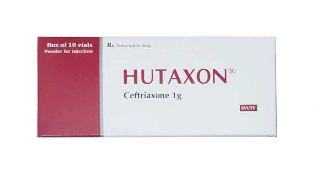 Bột pha tiêm Hutaxon 1g điều trị nhiễm khuẩn nặng do vi khuẩn nhạy cảm hộp 10 lọ x 1g - 