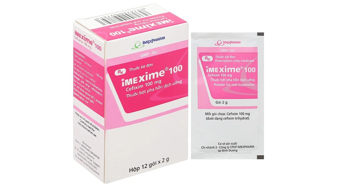 Bột pha hỗn dịch uống Imexime 100 điều trị nhiễm khuẩn (12 gói x 2g) - 