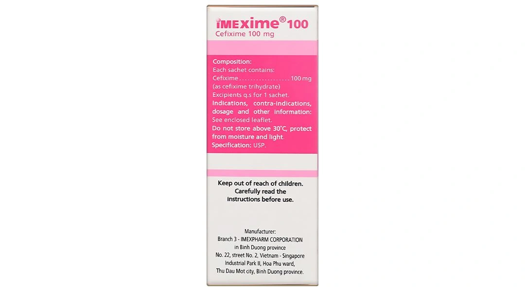 Bột pha hỗn dịch uống Imexime 100 điều trị nhiễm khuẩn (12 gói x 2g) - 3