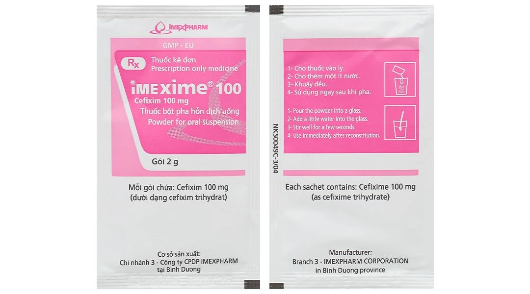 Bột pha hỗn dịch uống Imexime 100 điều trị nhiễm khuẩn (12 gói x 2g) - 6
