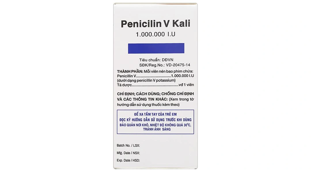 Penicilin V Kali 1.000.000I.U điều trị, dự phòng các bệnh nhiễm trùng (10 vỉ x 10 viên) - 3