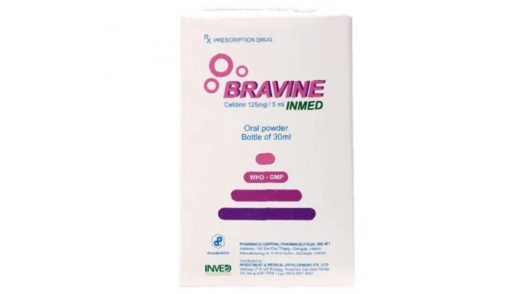 Thuốc bột uống Bravine Inmed 125mg/5ml điều trị các bệnh nhiễm trùng lọ để pha 30ml - 