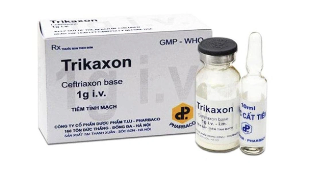 Bột pha tiêm Trikaxon 1g điều trị các bệnh nhiễm khuẩn (hộp 1 lọ thuốc tiêm + 1 lọ nước cất 10ml) - 