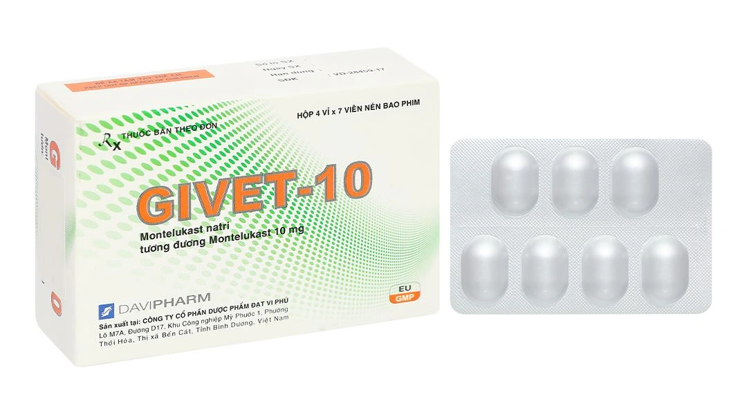 Givet - 10 dự phòng và điều trị hen phế quản mạn tính (4 vỉ x 7 viên) - 