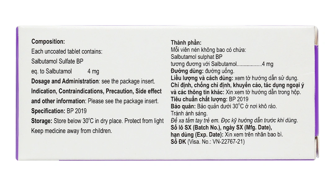 Salzol 4mg trị các chứng hen suyễn, khó thở liên tục (10 vỉ x 10 viên) - 2