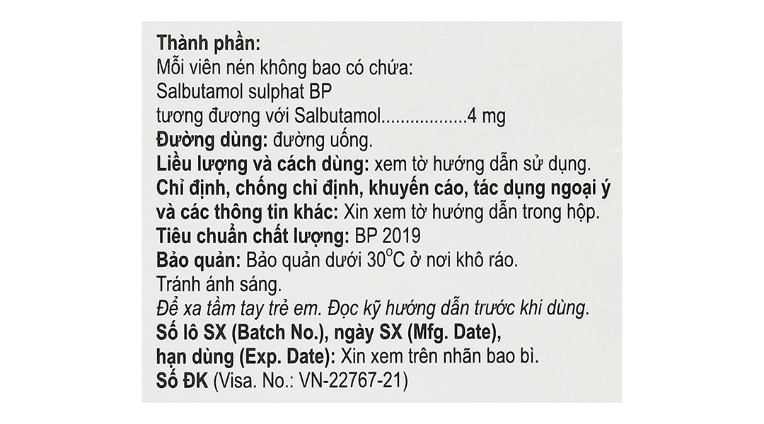 Salzol 4mg trị các chứng hen suyễn, khó thở liên tục (10 vỉ x 10 viên) - 4