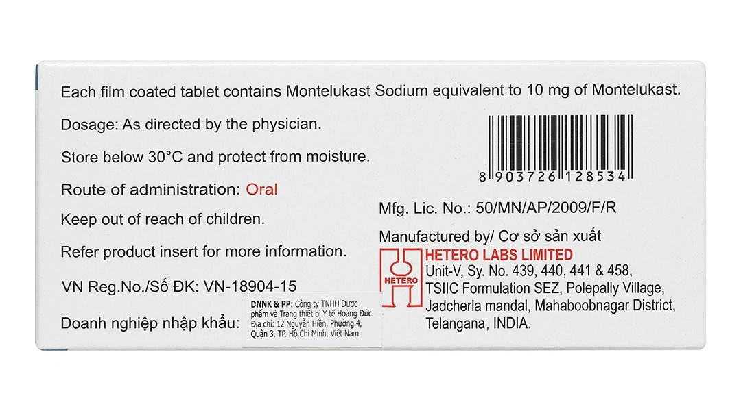 Monte-H10 điều trị và dự phòng hen phế quản, giảm triệu chứng viêm mũi (3 vỉ x 10 viên) - 1
