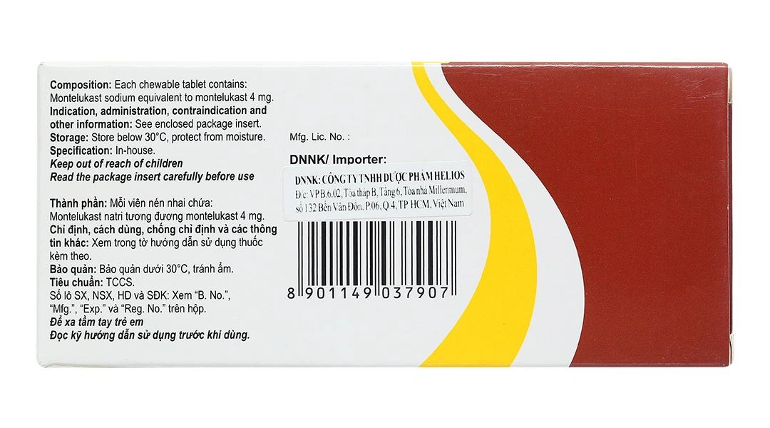 Viên nhai Montelast 4 dự phòng và điều trị hen phế quản (3 vỉ x 10 viên) - 1