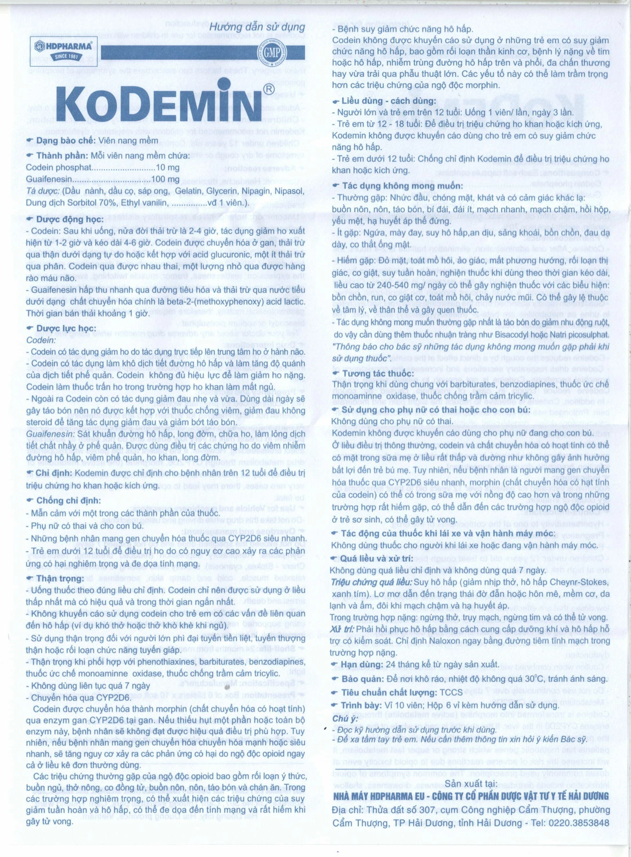 Kodemin trị ho khan, ho do kích ứng (6 vỉ x 10 viên) - 9