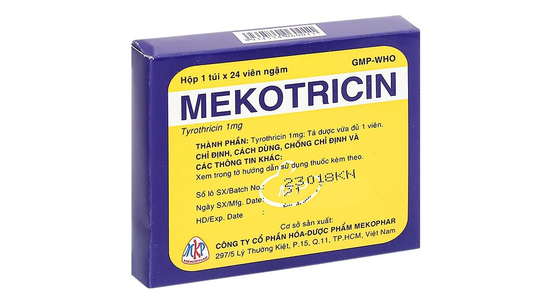 Viên ngậm Mekotricin 1mg trị nhiễm khuẩn niêm mạc vùng miệng, họng gói 24 viên - 
