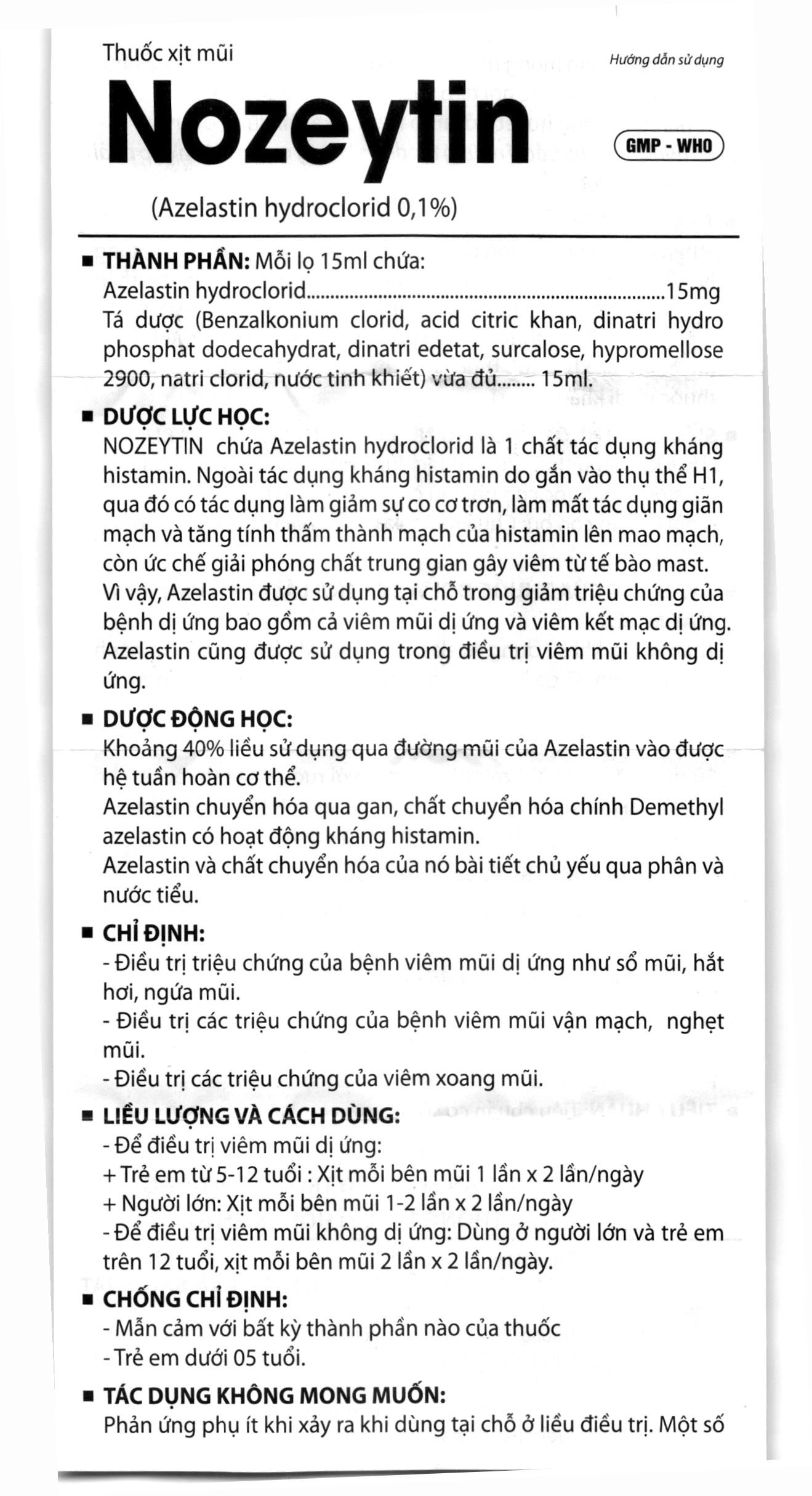 Thuốc xịt mũi Nozeytin 0,1% điều trị triệu chứng của viêm mũi chai 15ml - 7
