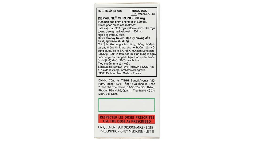 Depakine Chrono 500mg trị các thể động kinh, dự phòng hưng cảm lọ 30 viên - 5