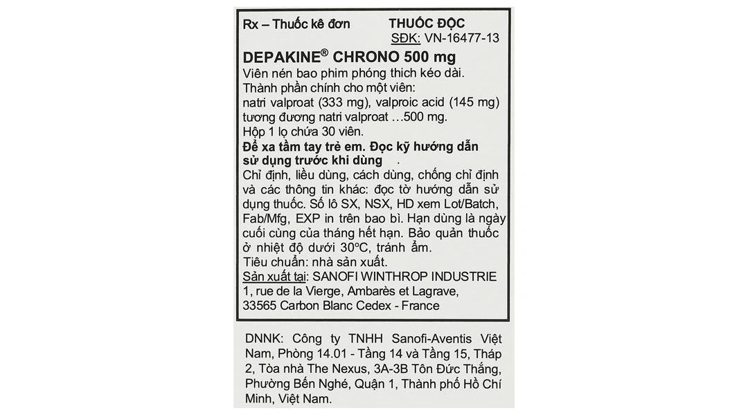 Depakine Chrono 500mg trị các thể động kinh, dự phòng hưng cảm lọ 30 viên - 8
