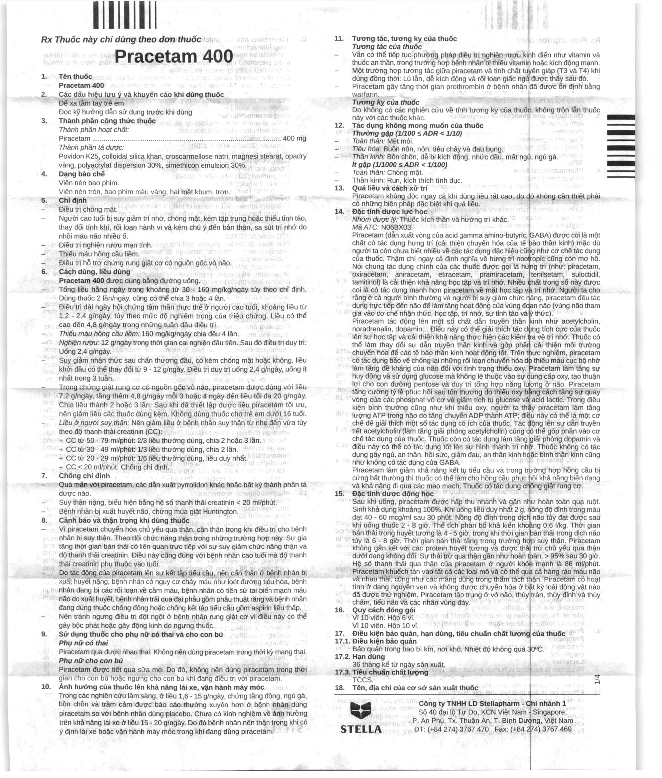 Pracetam 400 trị chóng mặt, suy giảm trí nhớ ở người cao tuổi (10 vỉ x 10 viên) - 5