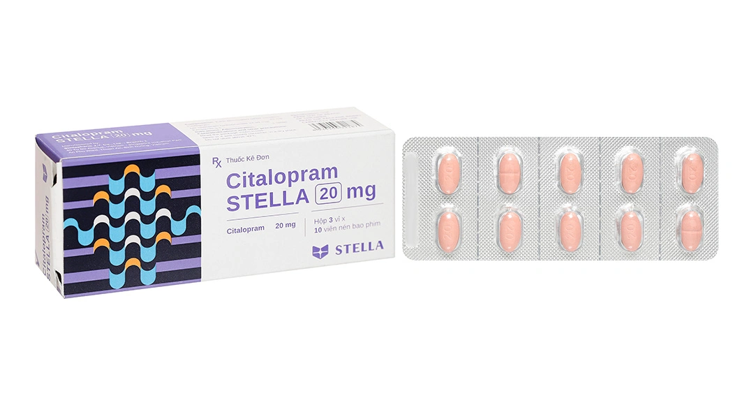 Citalopram Stella 20mg trị trầm cảm và rối loạn hoảng sợ (3 vỉ x 10 viên) - 