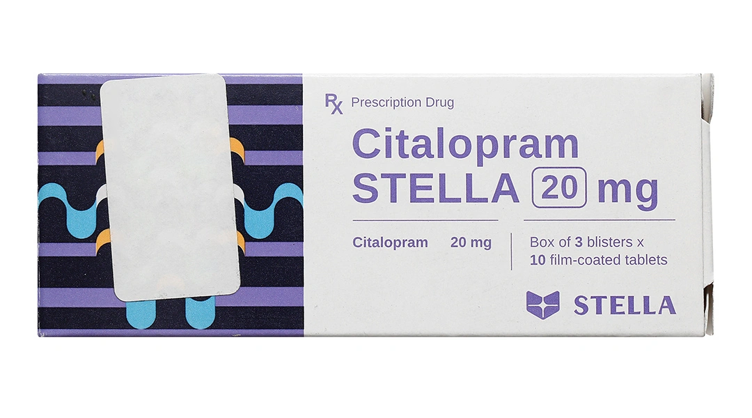 Citalopram Stella 20mg trị trầm cảm và rối loạn hoảng sợ (3 vỉ x 10 viên) - 1