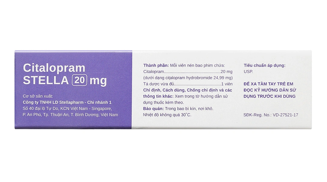 Citalopram Stella 20mg trị trầm cảm và rối loạn hoảng sợ (3 vỉ x 10 viên) - 2
