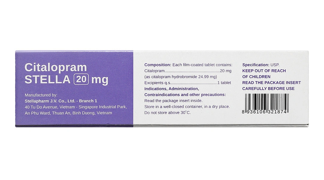 Citalopram Stella 20mg trị trầm cảm và rối loạn hoảng sợ (3 vỉ x 10 viên) - 3