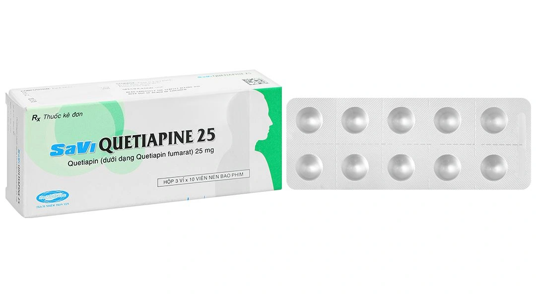 SaVi Quetiapine 25 trị tâm thần phân liệt, rối loạn lưỡng cực (3 vỉ x 10 viên) - 