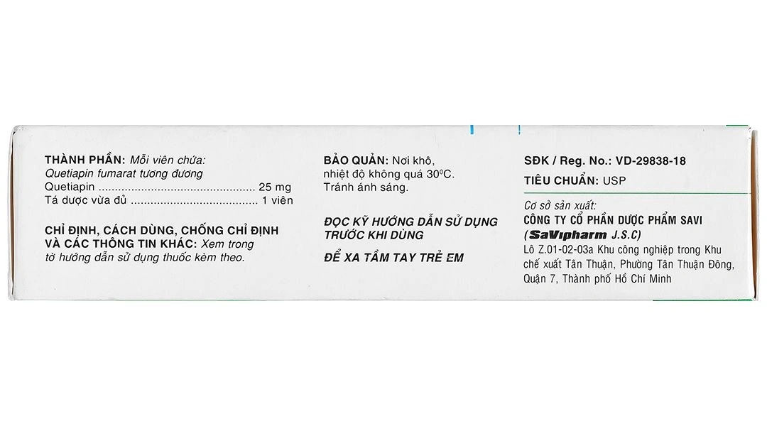 SaVi Quetiapine 25 trị tâm thần phân liệt, rối loạn lưỡng cực (3 vỉ x 10 viên) - 3