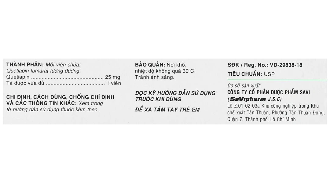SaVi Quetiapine 25 trị tâm thần phân liệt, rối loạn lưỡng cực (3 vỉ x 10 viên) - 6