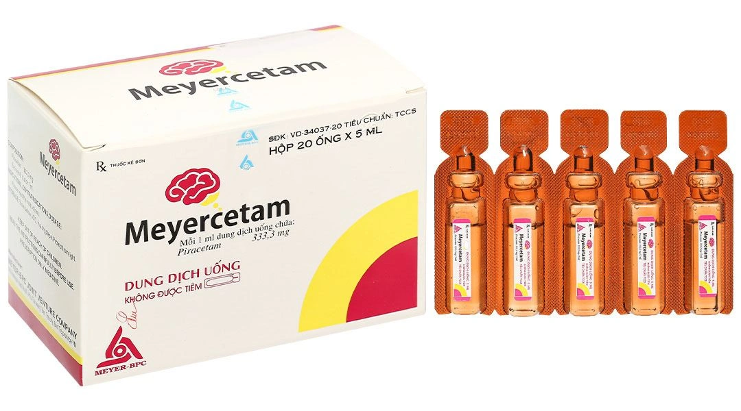 Dung dịch uống Meyercetam 333,3mg điều trị mất trí nhớ, rối loạn chú ý (20 ống x 10 ml) - 