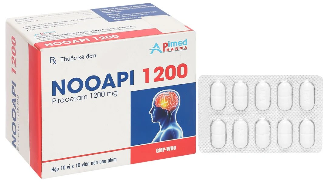 Nooapi 1200 điều trị hội chứng tâm thần thực thể, rung cơ, chóng mặt (10 vỉ x 10 viên) - 