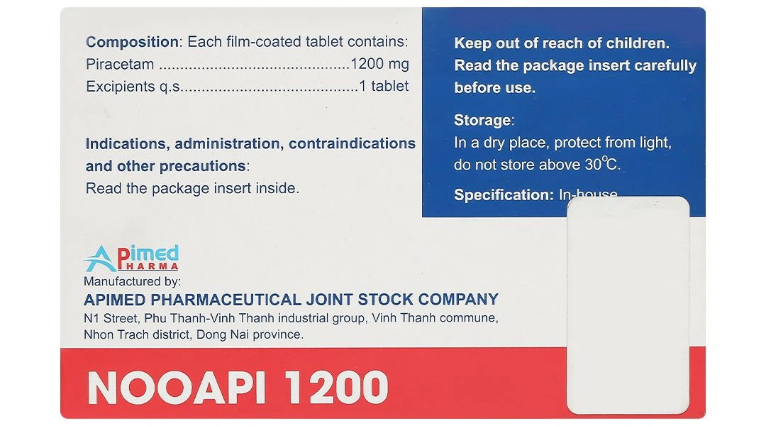 Nooapi 1200 điều trị hội chứng tâm thần thực thể, rung cơ, chóng mặt (10 vỉ x 10 viên) - 2