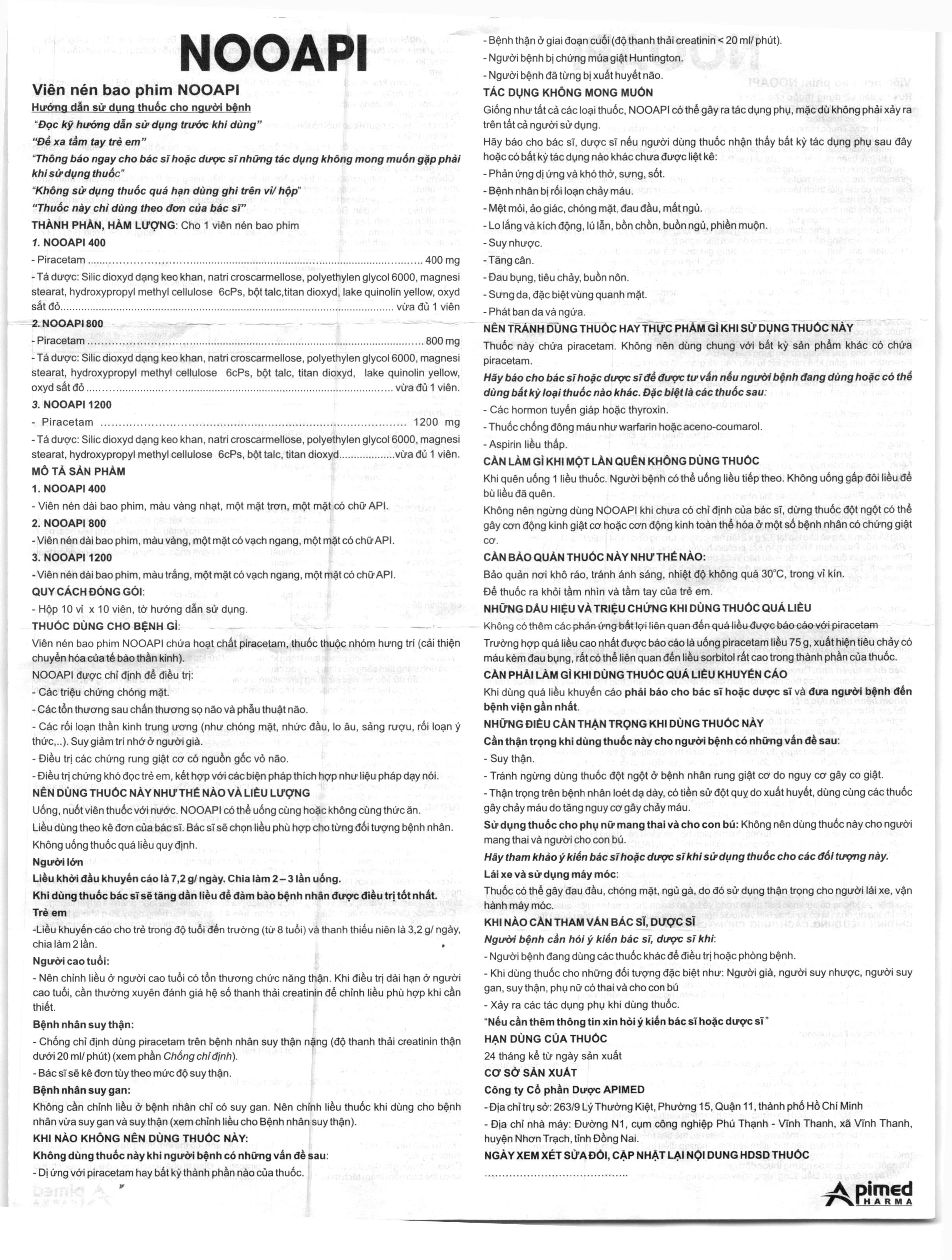 Nooapi 1200 điều trị hội chứng tâm thần thực thể, rung cơ, chóng mặt (10 vỉ x 10 viên) - 5