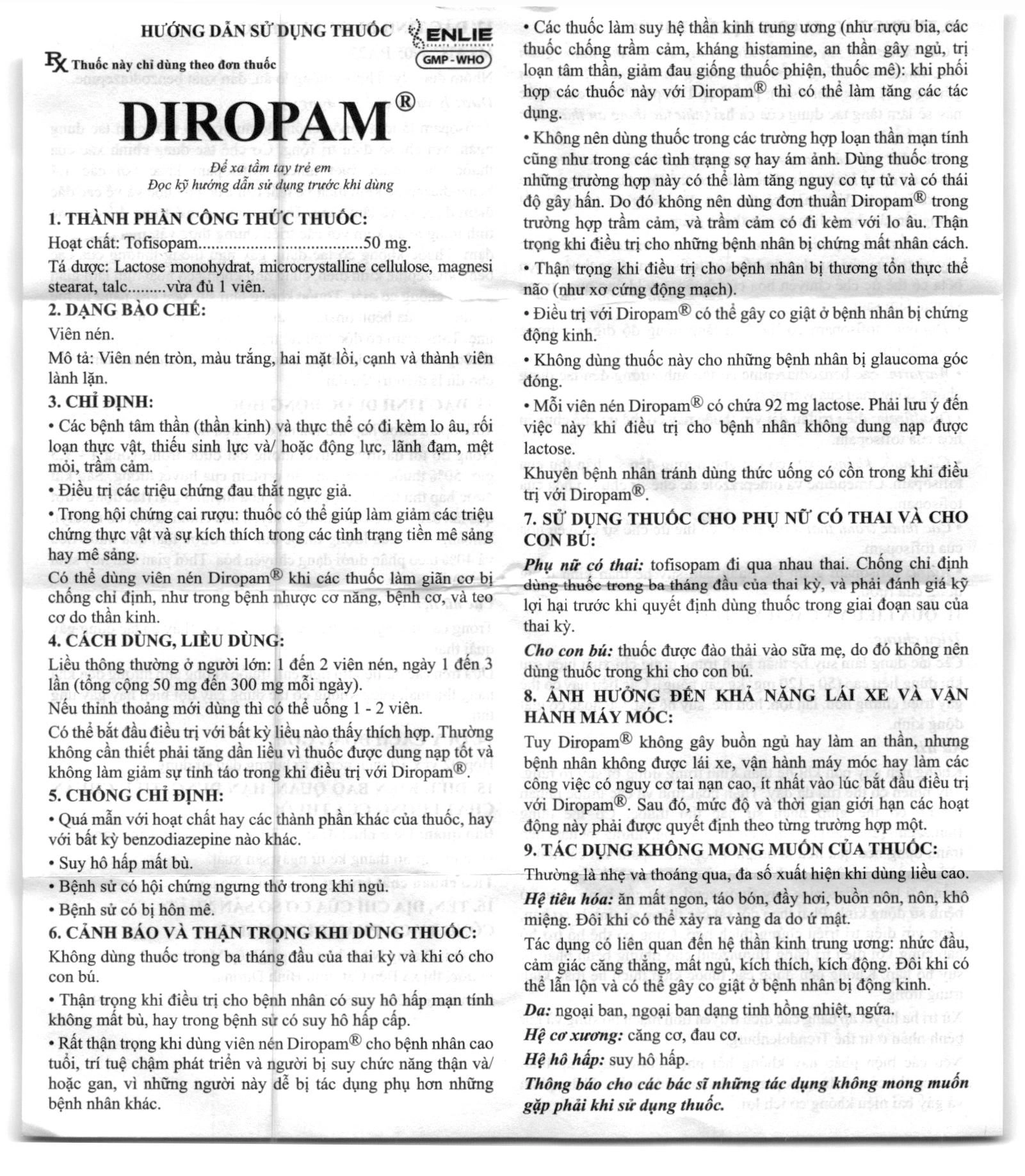 Diropam 50mg điều trị các bệnh tâm thần (2 vỉ x 10 viên) - 6