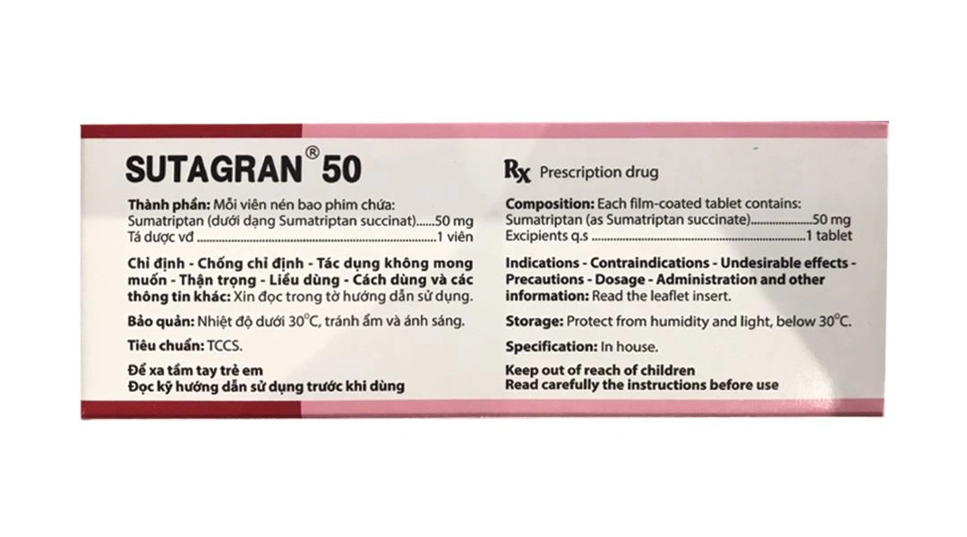 Sutagran 50 điều trị cơn đau nửa đầu (2 vỉ x 6 viên) - 1
