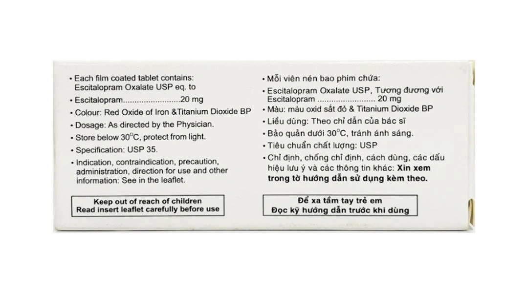 Escivex 20mg điều trị các giai đoạn trầm cảm nặng (3 vỉ x 10 viên) - 2